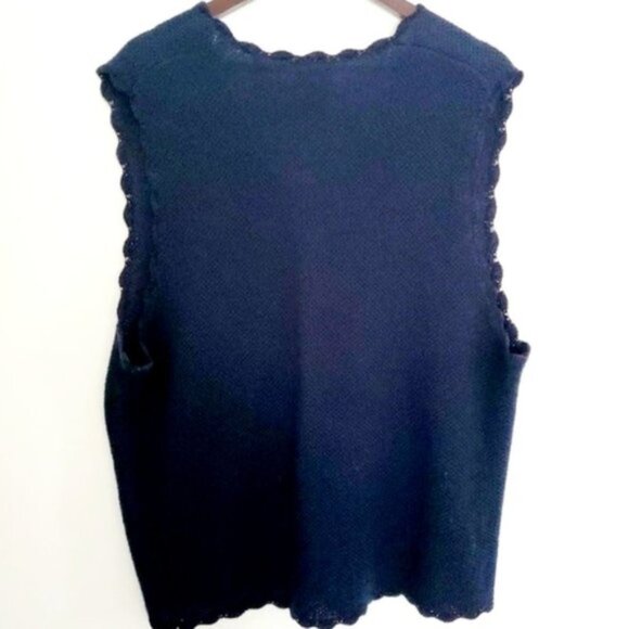 Napa Studio 1X Navy Blue Floral V-neck Button Front Knit Embroidered Vest - Picture 4 of 8